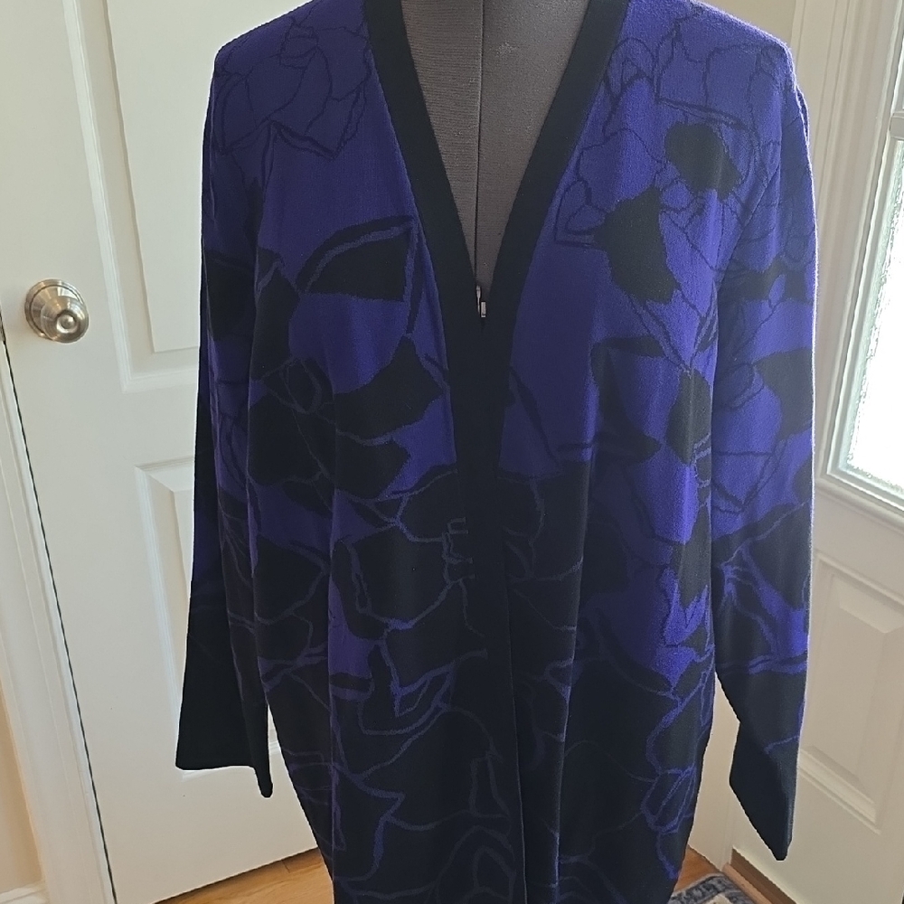Purple & Black Floral Patterned Fall Cozy Cardigan Plus Size